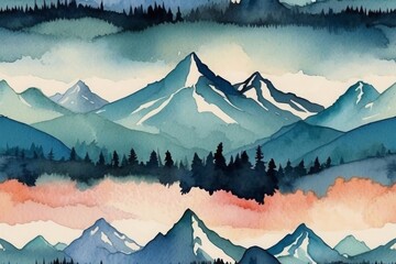 Watercolor card with mountains