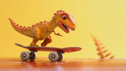 Cute dinosaur on a skateboard playful tricks and flips