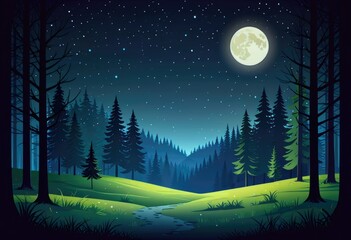 A serene forest glade bathed in moonlight  - obrazy, fototapety, plakaty