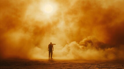 Jesus in Dust Storm with Sunlight - obrazy, fototapety, plakaty
