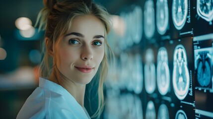 Medical professional analyzing tomography image in a hospital setting: Healthcare concept. Concept Medical Imaging, Diagnostic Radiology, Healthcare Technology, Hospital Environment