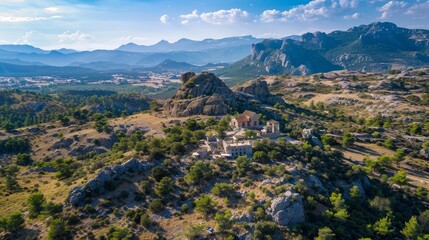 Aerial drone photo of famous park of souls in mountain of Parnitha, Attica, Greece - obrazy, fototapety, plakaty
