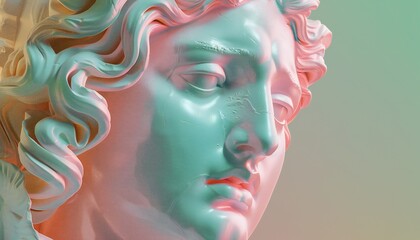 Statue Face with Pastel Color Transition