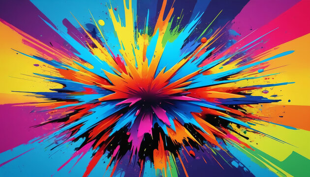 Explosion painting depicted in various colors and styles, generative AI.

