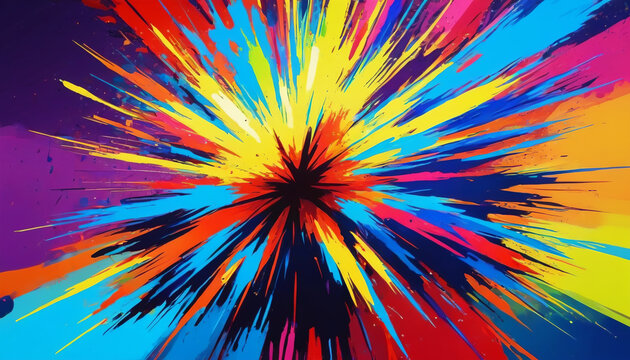 Explosion painting depicted in various colors and styles, generative AI.


