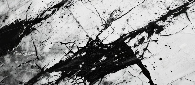 Fototapeta A monochrome photograph featuring a broken glass surrounded by twigs, grass, and soil, creating a captivating pattern in the blackandwhite landscape
