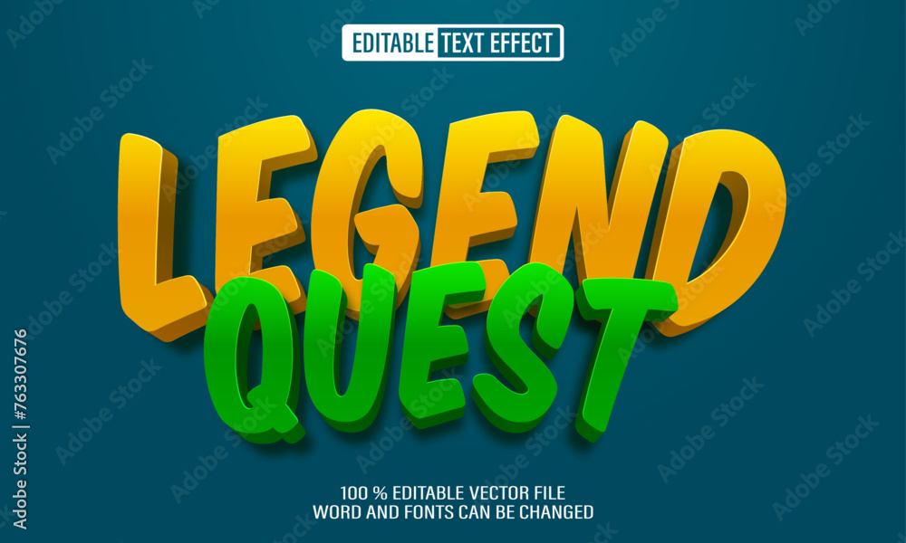 Poster Editable 3d text style effect - Legend Quest text effect Template