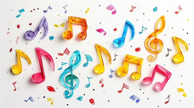 Colorful Musical Notes on White Background