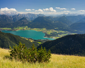 Blick vom Schafberg auf den Wolfgangsee, Dachstein, Salzkammergut, Salzburg Land, Österreich