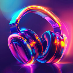 Fototapeta na wymiar Abstract multicolor glowing background with headphones