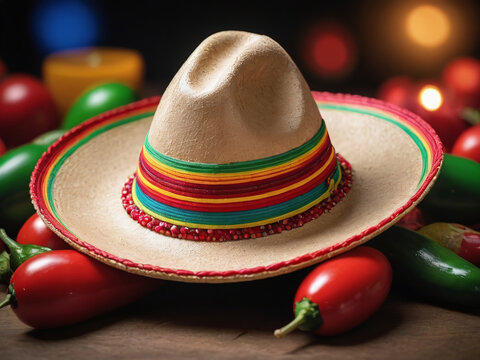 Photograph Of Mexican Sombrero, Maracas, Chili