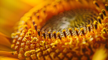 A detailed macro shot of a sunflower, with its intricate patterns and vibrant yellow petals