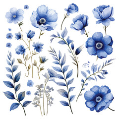 Blue Flowers Clipart isolated on white background