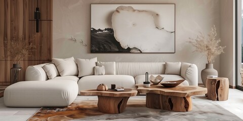 Fototapeta na wymiar Handmade wooden furniture in a modern interior