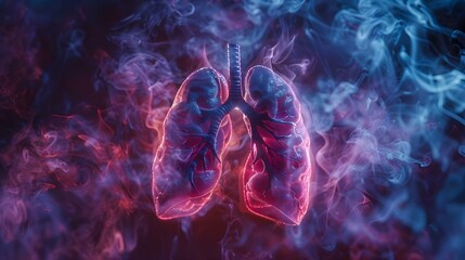 Closeup of a pair of unhealthy smoking lungs. Concept Medical Illustration, Lung Health, Smoking Risks, Unhealthy Organs, Educational Infographics - obrazy, fototapety, plakaty