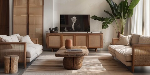 Handmade wooden furniture in a modern interior