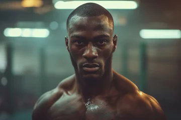 Deurstickers Shirtless man in gym performing mixed martial arts training © Sergio