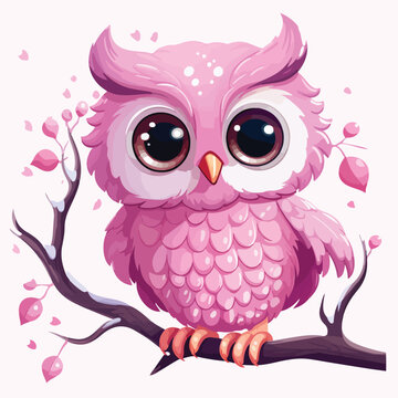 Pink Owl Clipart isolated on white background