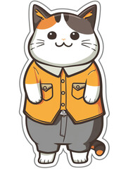 Cartoon cat in clothes sticker design, generative ai