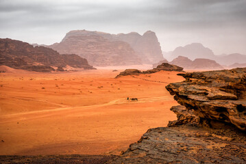 Red desert Wadi Rum with Martian landscape. Jordan