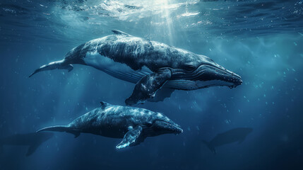 Mother whale raising young - obrazy, fototapety, plakaty