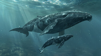Mother whale raising young