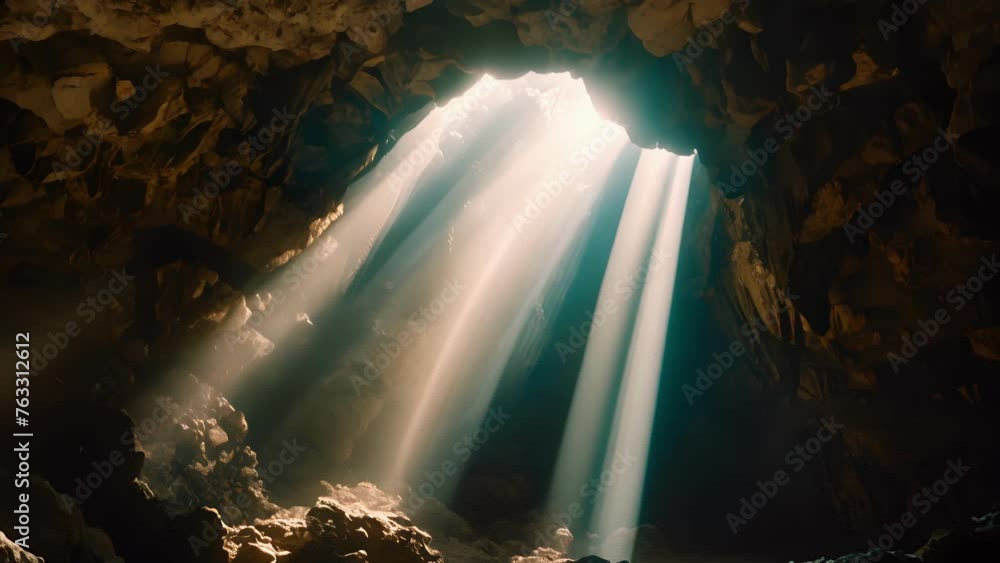 Poster the subtle harmony of light and shadow in the subterranean world as beams of sunlight filter through