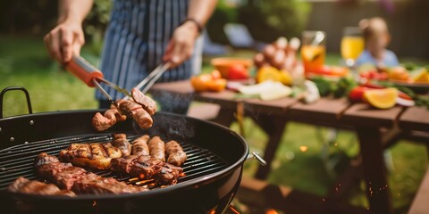 Naklejka premium family having a barbecue party in nature