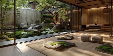 View from inside on japanese garden - obrazy, fototapety, plakaty