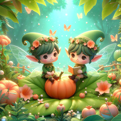 Naklejka premium 3D animation elf cartoon Illustration wallpaper