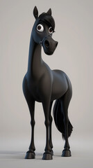 Cartoon horse with oversized eyes staying white background