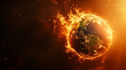 Fototapeta premium Burning Planet Earth represents climate change