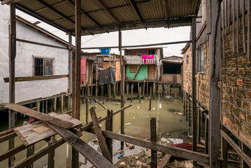 Wooden Houses of The Slum Built Above Water in Poor Neighborhood of Belem City in Brazil
