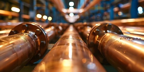 Closeup of copper pipelines in a technologically advanced water supply system. Concept Technology, Water Supply, Copper Pipelines, Closeup Photography, Industrial Systems