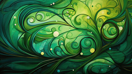 Whimsical Green Swirls in Abstract Delight Background Ai Generative