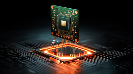Circuit cyberspace design created, technology, processor chip, tech environment, blockchain. Circuit board provides access control and fingerprint security for cybersecurity	 - obrazy, fototapety, plakaty