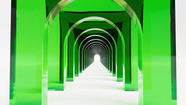 Green glass tunnel on white surface able to loop 