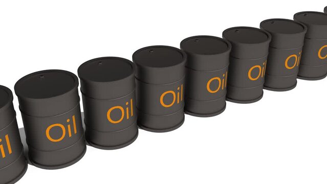Oil gasoline black metal barrel in row 