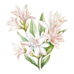 Tuberose flower watercolor illustration. Floral blooming blossom painting on white background