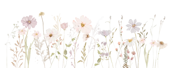 Foto auf Alu-Dibond Watercolor Wildflowers border - illustration with delicate flowers, for wedding stationary, greetings, wallpapers, fashion, backgrounds, textures, DIY, wrappers, cards. © grace
