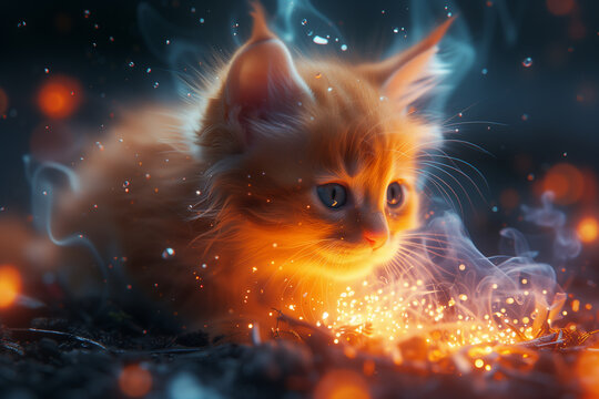 Ifrit kitten sits on a pile of fire to melt a girs frozen heart