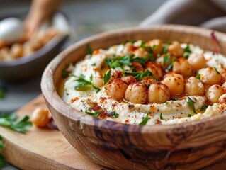 Chickpea dishes, hummus, vegetarian dish, with copy space