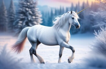 Obraz na płótnie Canvas beautiful unicorn on a winter background 