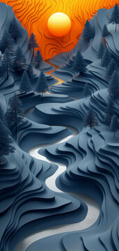 portrait background for phone wallpaper, 3d design cutout style natural mountain
