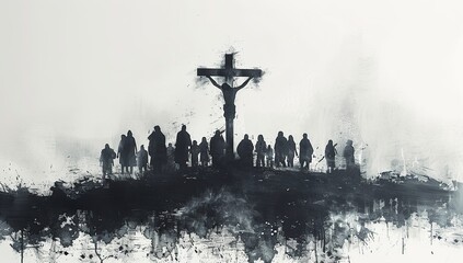 crucifixion of jesus in watercolor illustration