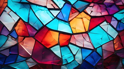Afwasbaar Fotobehang Glas in lood texture verre brisé coloré, vitrail , généré par IA