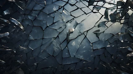 Deurstickers Glas in lood texture verre brisé gris, généré par IA