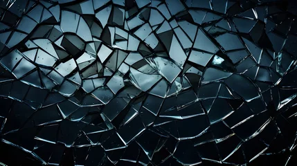 Afwasbaar Fotobehang Glas in lood texture verre brisé noir, généré par IA