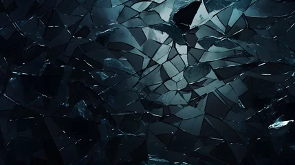 Foto op Plexiglas Glas in lood texture verre brisé noir, généré par IA