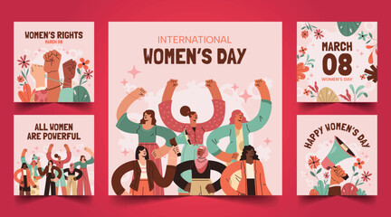 flat international women s day instagram posts collection design vector illustration